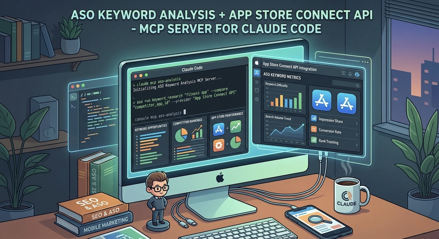 ASO Connect - ASO keyword analysis and App Store Connect API MCP server for Claude Code