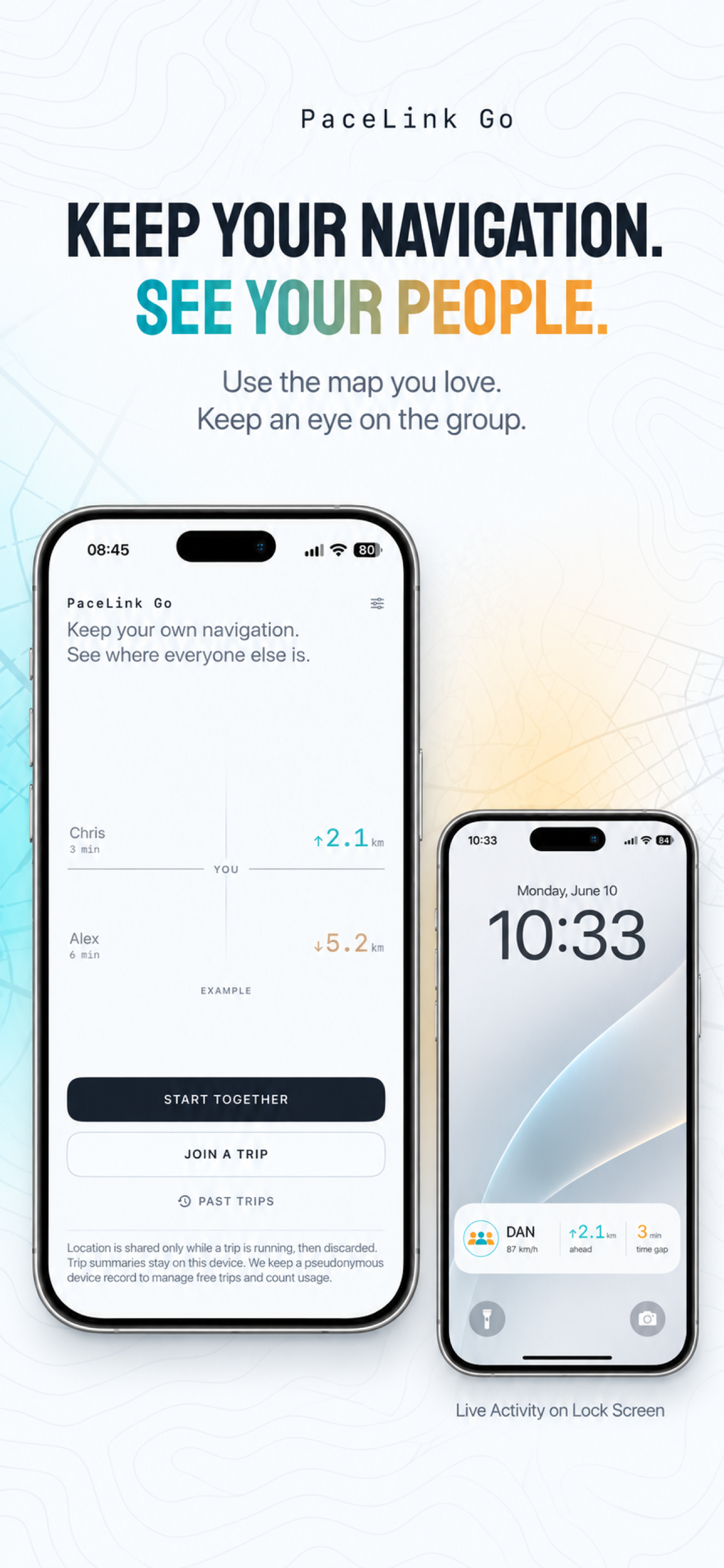 Light preview: keep your navigation and see your group with PaceLink Go