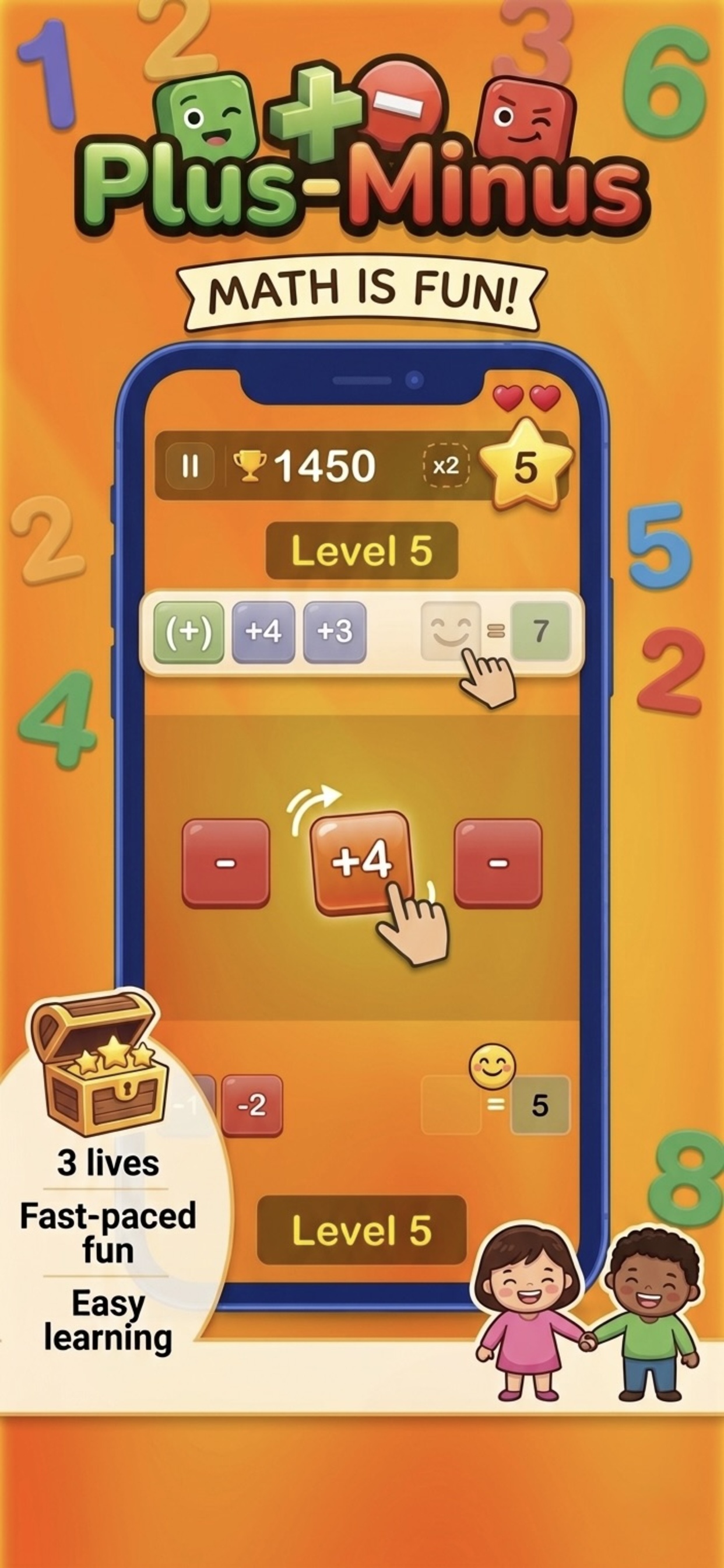 PlusMinus - main menu with start to play, high scores, and how to play buttons