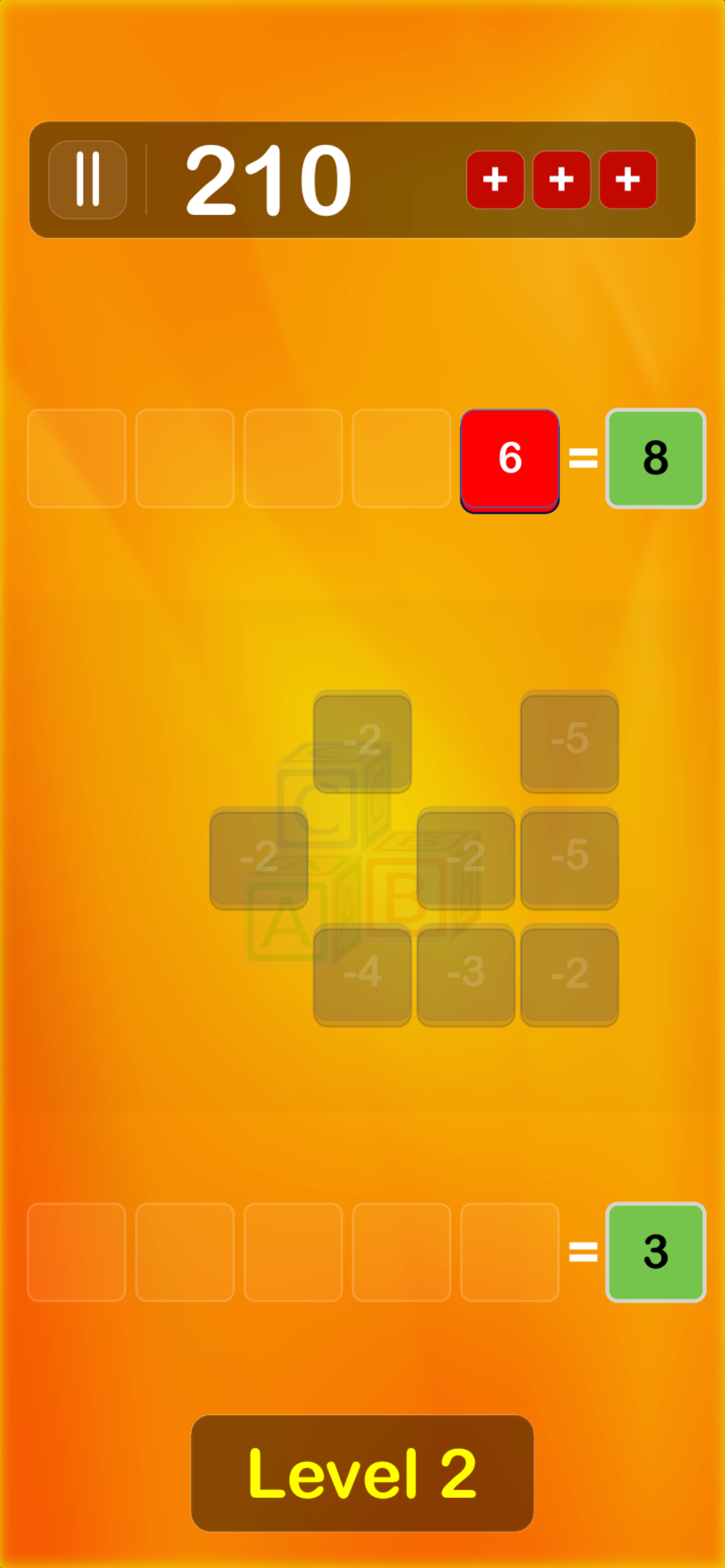 PlusMinus - gameplay showing incorrect tile turning red against target
