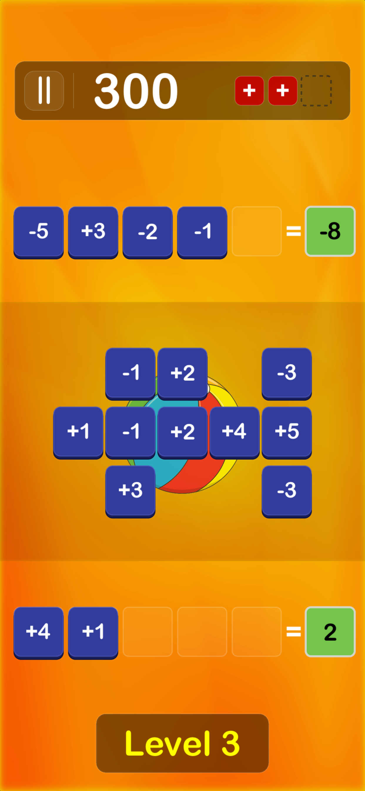 PlusMinus - Level 3 with more tiles and negative target numbers
