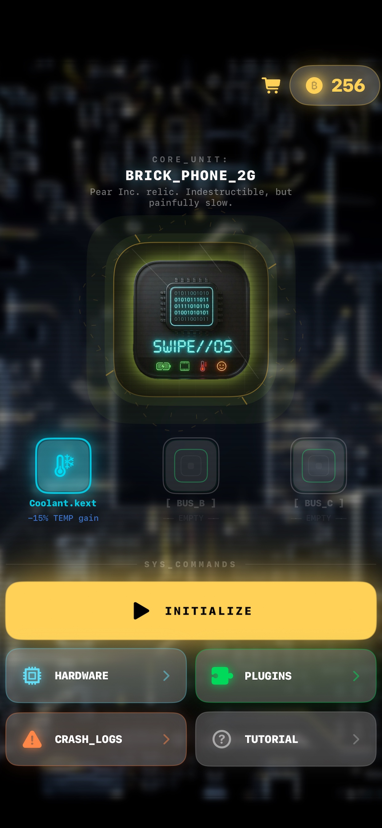 SwipeOS gameplay - device initialization with Brick Phone 2G