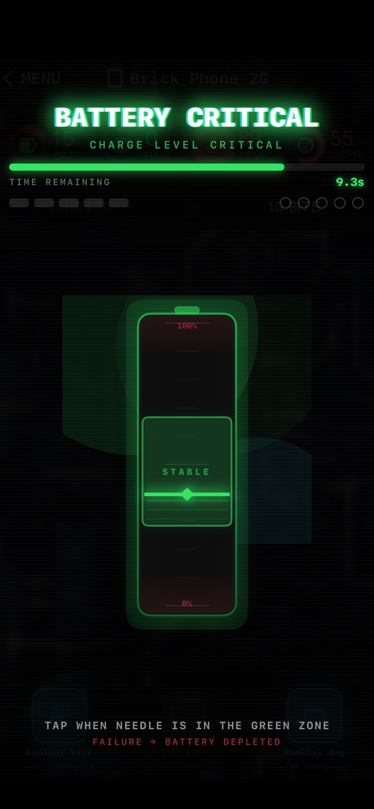 SwipeOS gameplay - Battery Critical mini-game