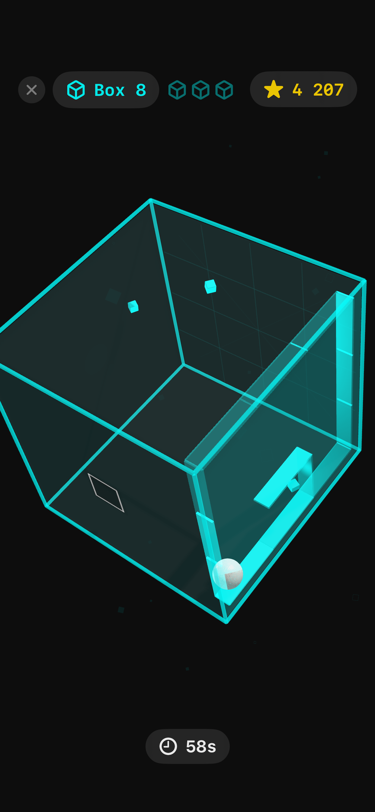 The Box - cyan neon box with complex maze corridors
